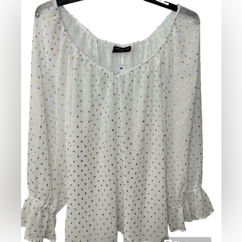 NWT Lane Bryant Sheer White Blouse with Gold Accents Sz 22/24